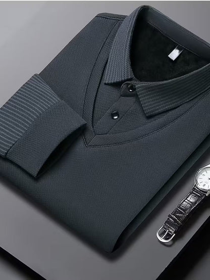 Herren Langarm Poloshirt gestreifter Kragen und Manschetten