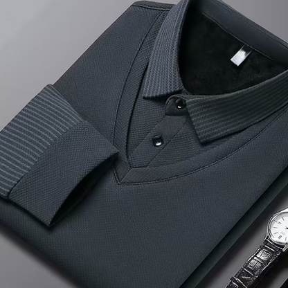 Herren Langarm Poloshirt gestreifter Kragen und Manschetten
