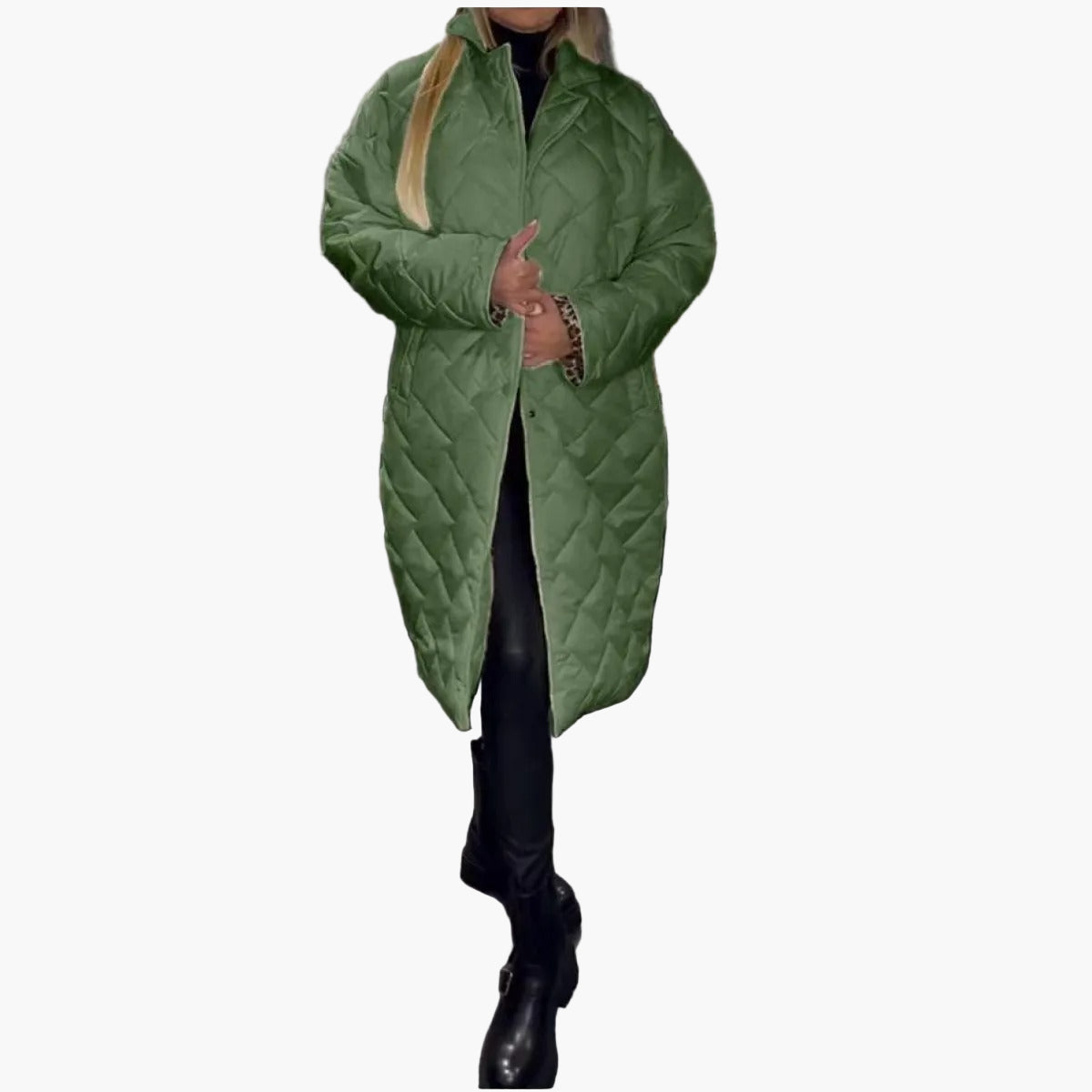 Damen Steppmantel im Wendedesign – Eleganter Wintermantel mit Leo-Print, modisch & warm für Alltag und Freizeit