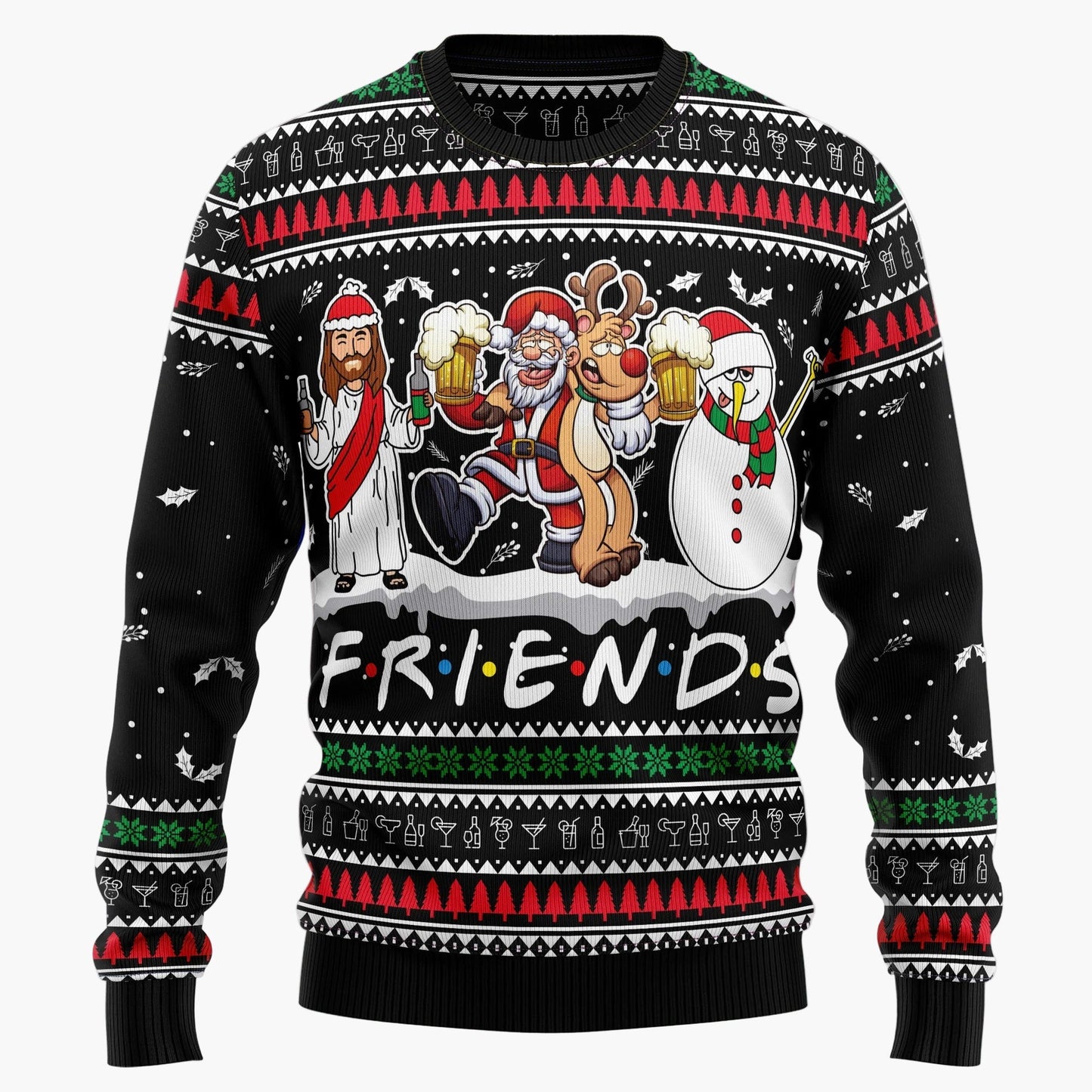 Herren Ugly Christmas Sweater Totenkopf mit Weihnachtsmütze – Lustiger Pullover für Weihnachten