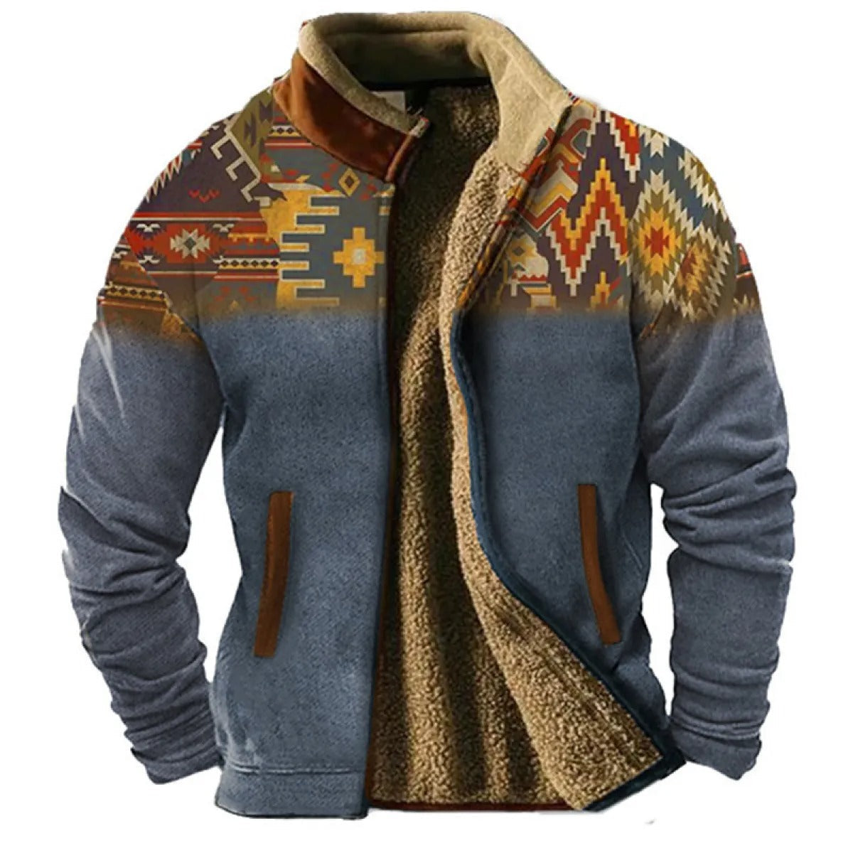 Herren Fleecejacke im Ethno-Stil – Outdoor, Freizeit & Alltag