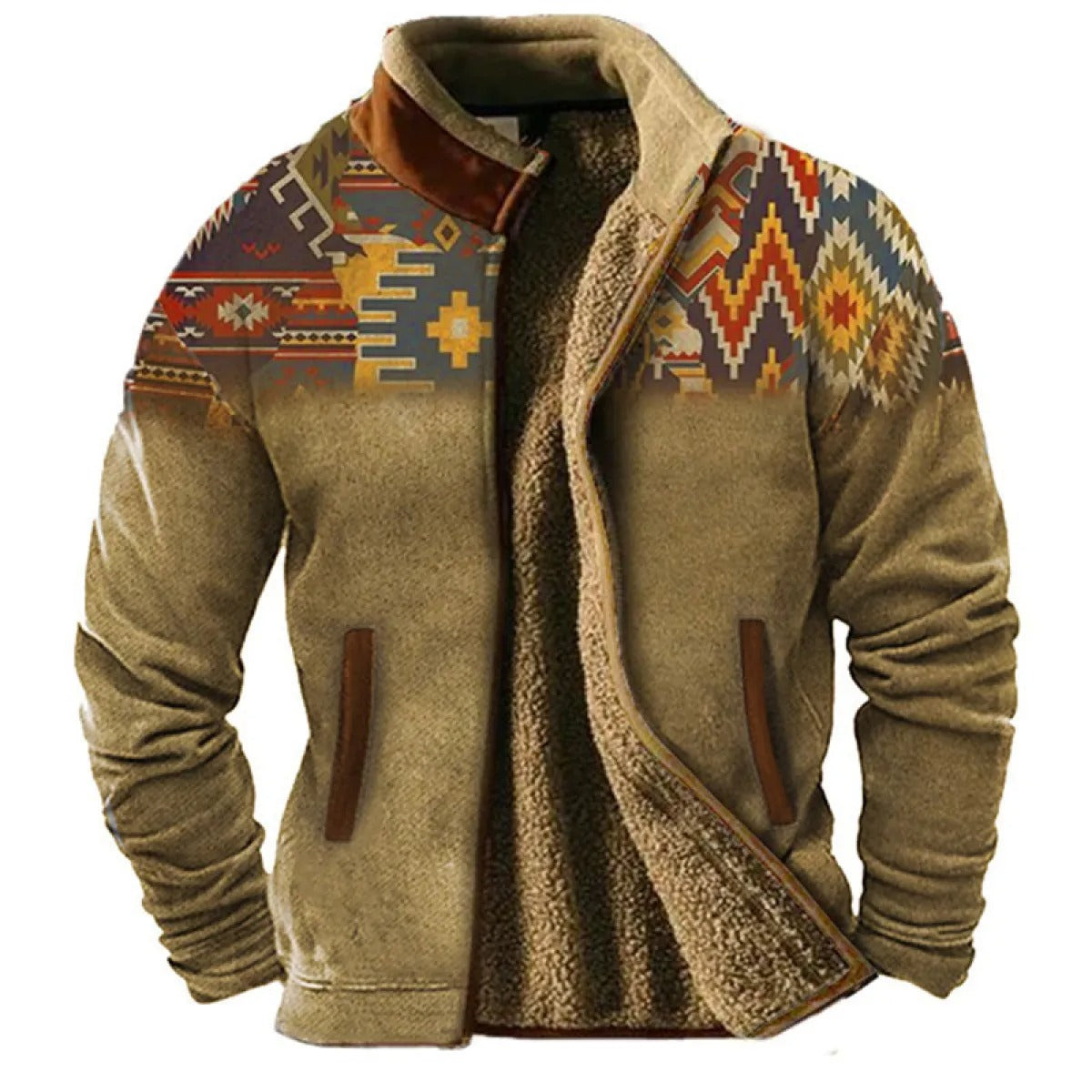 Herren Fleecejacke im Ethno-Stil – Outdoor, Freizeit & Alltag