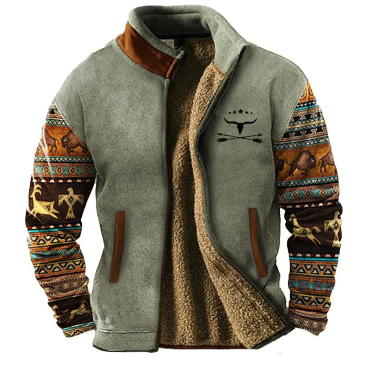 Herren Fleecejacke im Ethno-Stil – Outdoor, Freizeit & Alltag