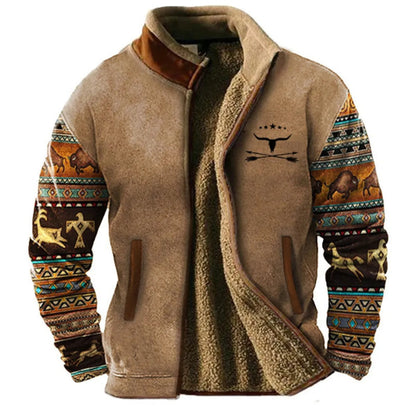 Herren Fleecejacke im Ethno-Stil – Outdoor, Freizeit & Alltag