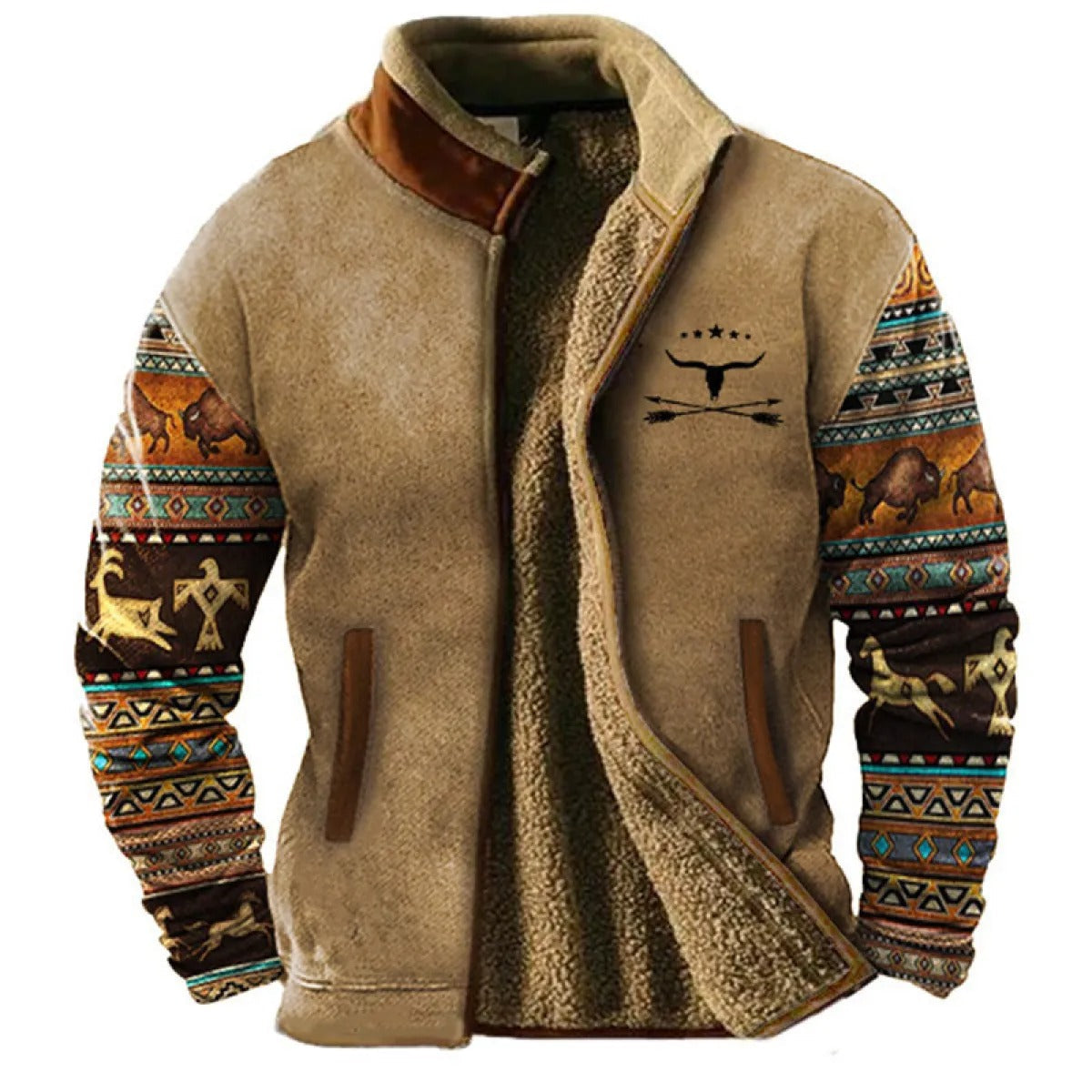 Herren Fleecejacke im Ethno-Stil – Outdoor, Freizeit & Alltag