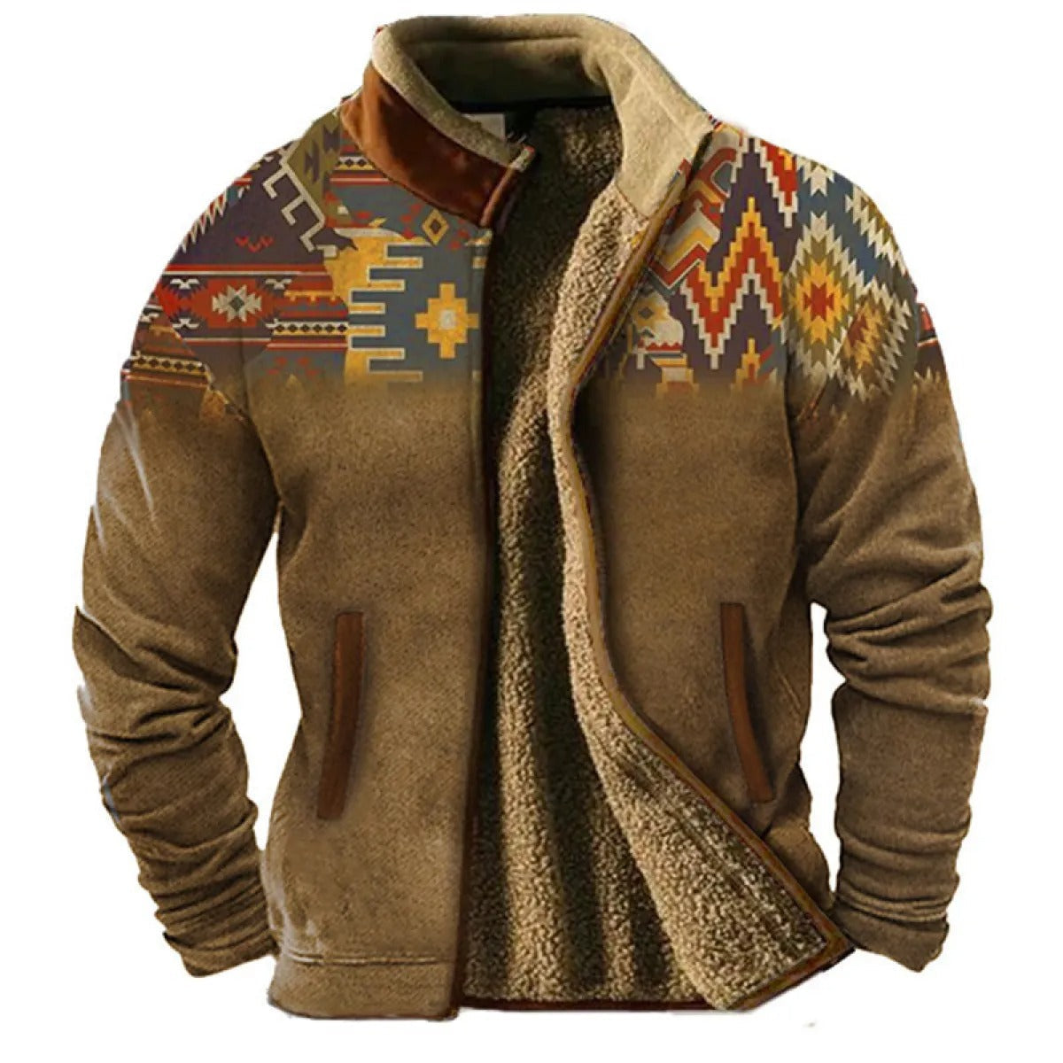 Herren Fleecejacke im Ethno-Stil – Outdoor, Freizeit & Alltag