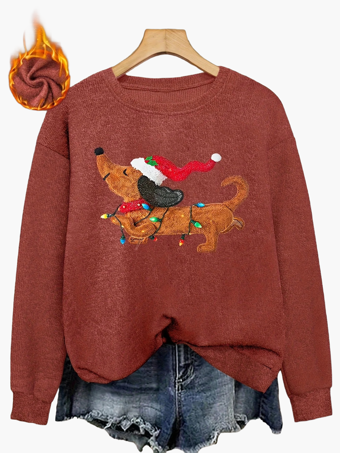Damen Weihnachtspullover mit Dackel-Motiv, Casual Strickpullover für die Festtage