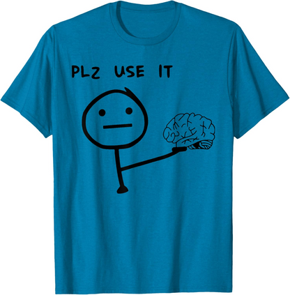 Herren T-Shirt mit lustigem Meme-Print – „PLZ USE IT“ Brain Comic, Casual Streetwear