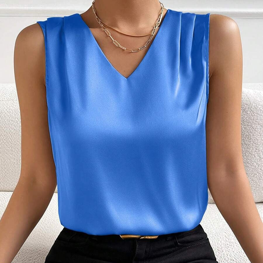 Damen Elegante Ärmellose Bluse mit V-Ausschnitt – Perfekt für Büro & Alltag