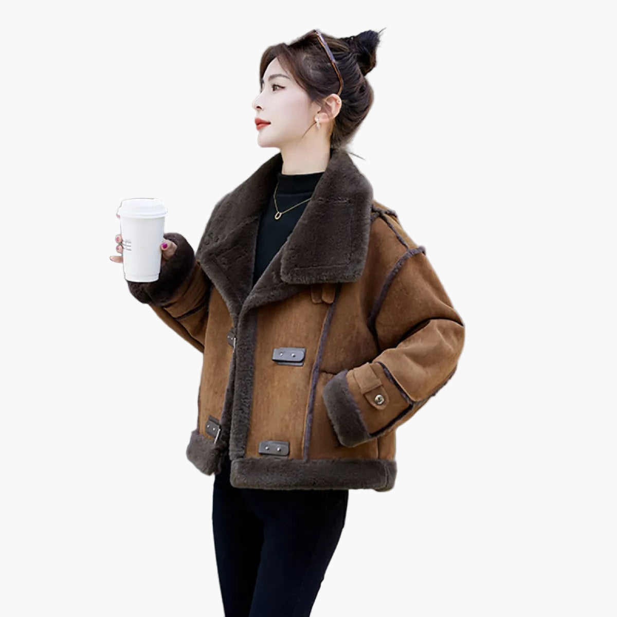 Damen Lässige Winter Fliegerjacke mit Kunstfell – Modische Kurzjacke für Freizeit und Alltag