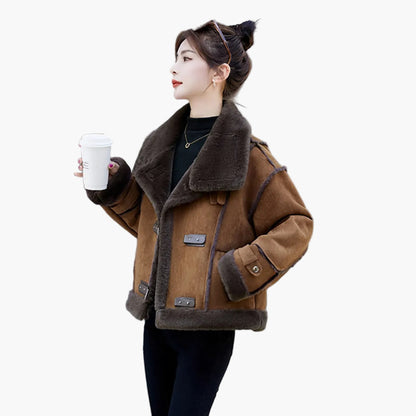 Damen Lässige Winter Fliegerjacke mit Kunstfell – Modische Kurzjacke für Freizeit und Alltag