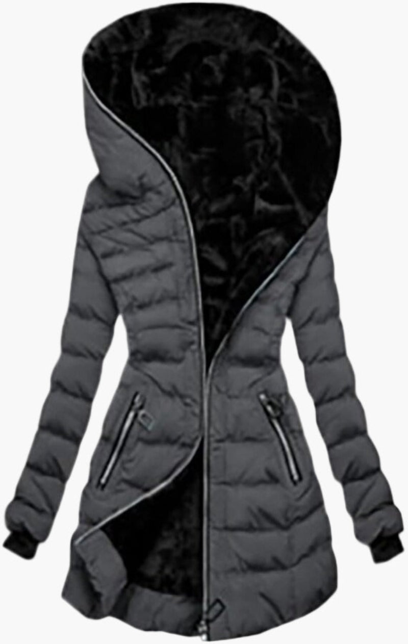 Damen Winter Steppmantel mit Kapuze und Fleecefutter – Modischer Outdoor-Parka für kalte Tage