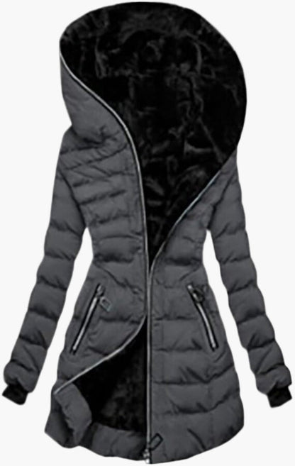 Damen Winter Steppmantel mit Kapuze und Fleecefutter – Modischer Outdoor-Parka für kalte Tage