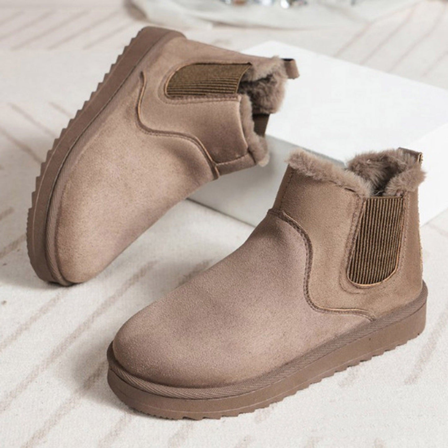 Damen Warme Winterstiefel Stiefeletten mit flauschigem Futter, einfarbig, bequem