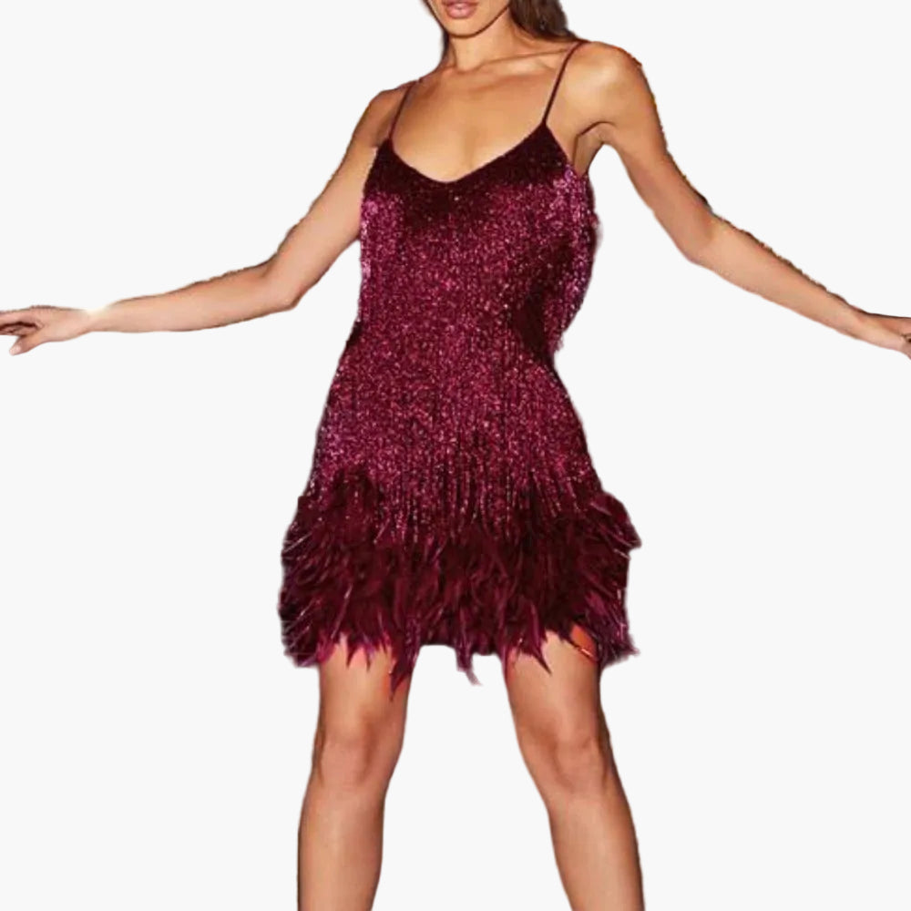Damen Partykleid mit Fransen und Federn – Elegantes Cocktailkleid im 20er Jahre Stil für festliche Anlässe