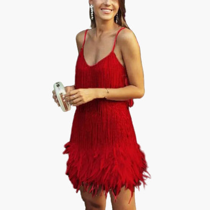 Damen Partykleid mit Fransen und Federn – Elegantes Cocktailkleid im 20er Jahre Stil für festliche Anlässe