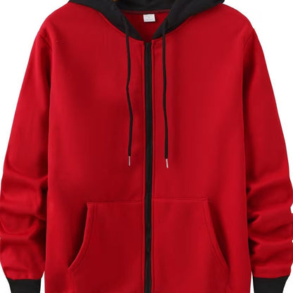 Unisex Kapuzenjacke mit Reißverschluss, kontrastierender Kapuze und Bündchen, seitliche Taschen