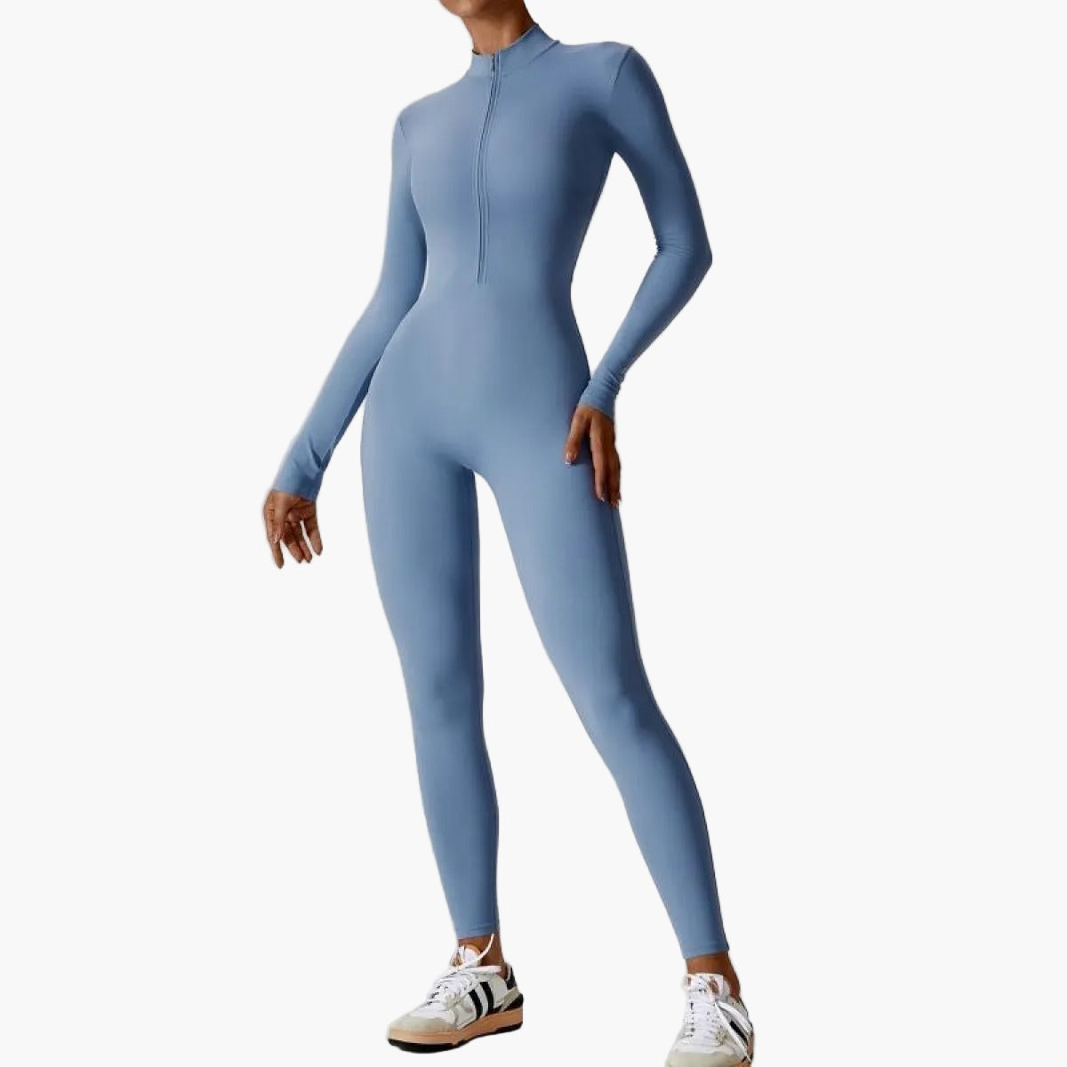 Damen Einteiler Langarm Jumpsuit mit Reißverschluss – Sportlich & Figurbetont für Freizeit und Fitness