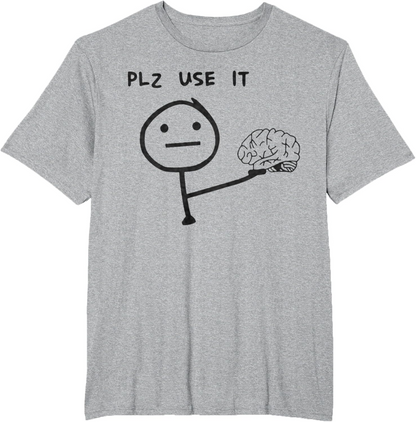 Herren T-Shirt mit lustigem Meme-Print – „PLZ USE IT“ Brain Comic, Casual Streetwear