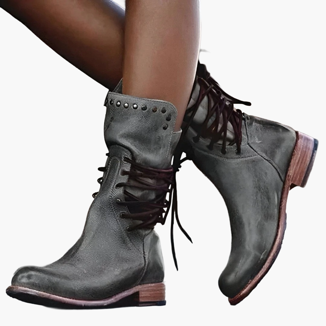 Damen Vintage Veganem Leder Stiefeletten mit Schnürung – Robuste Booties für Abenteuer & Freizeit