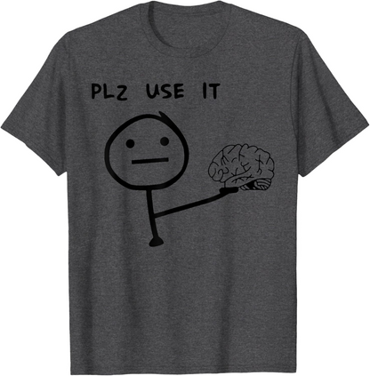 Herren T-Shirt mit lustigem Meme-Print – „PLZ USE IT“ Brain Comic, Casual Streetwear