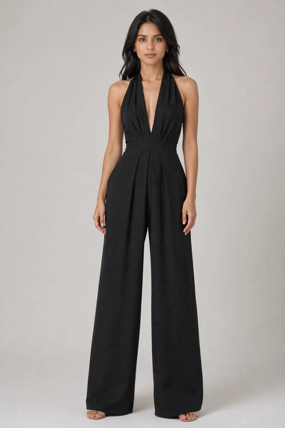 Damen-Jumpsuit mit tiefem V-Ausschnitt und weitem Bein
