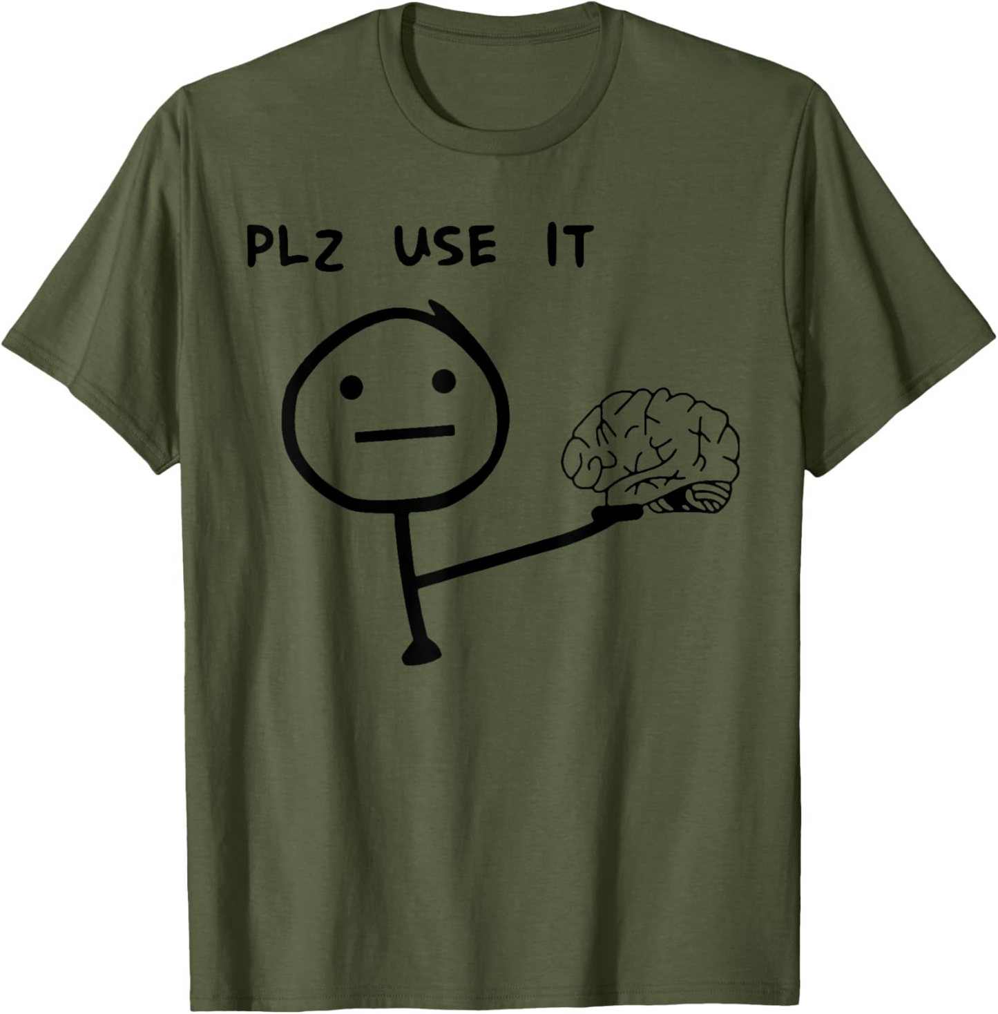 Herren T-Shirt mit lustigem Meme-Print – „PLZ USE IT“ Brain Comic, Casual Streetwear
