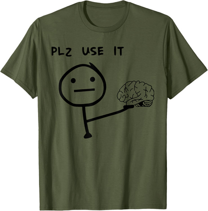 Herren T-Shirt mit lustigem Meme-Print – „PLZ USE IT“ Brain Comic, Casual Streetwear