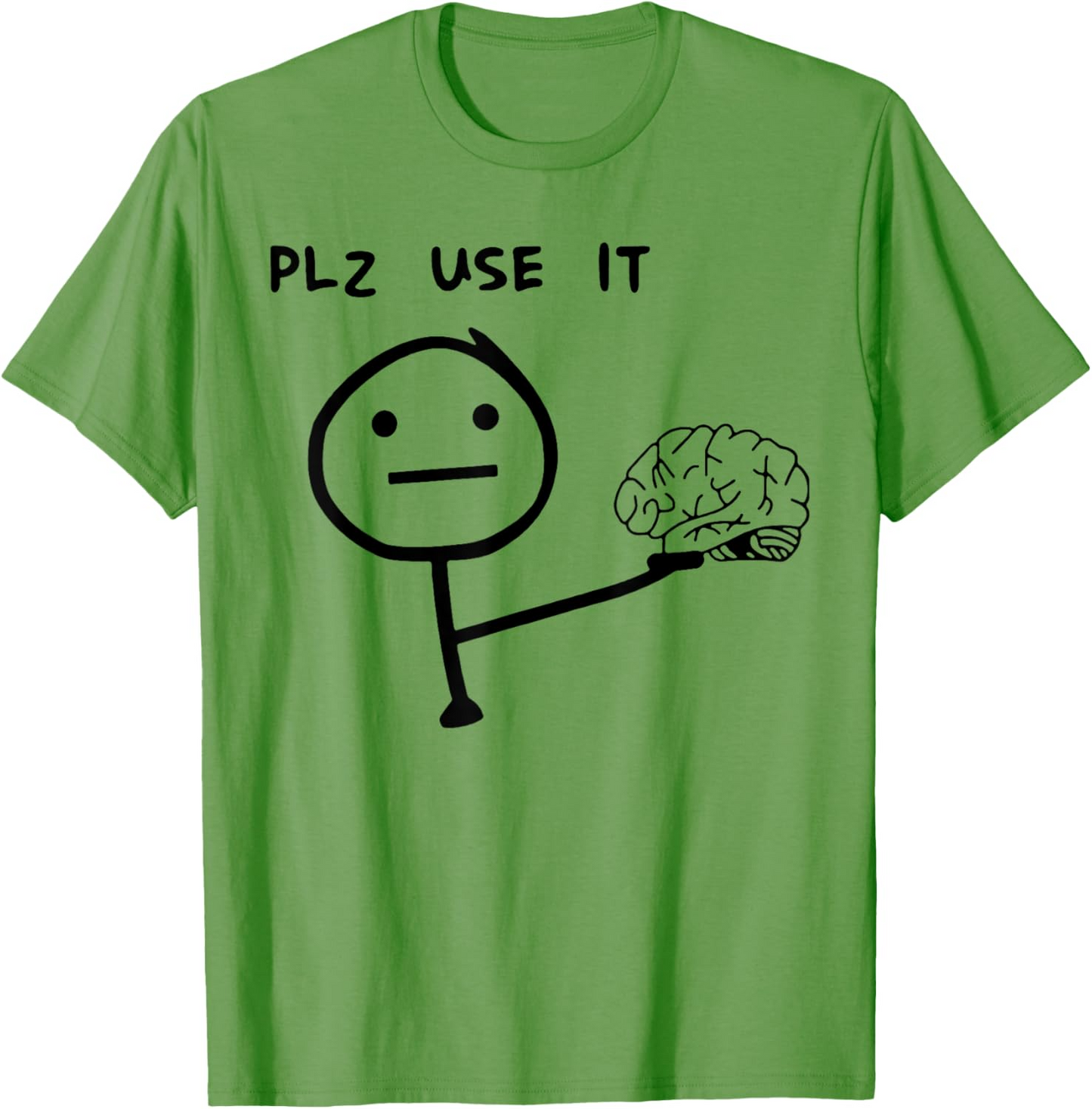 Herren T-Shirt mit lustigem Meme-Print – „PLZ USE IT“ Brain Comic, Casual Streetwear