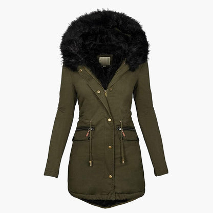 Damen Winterparka mit Kunstfellkapuze – Eleganter, warmer Mantel im europäischen Stil für kalte Tage