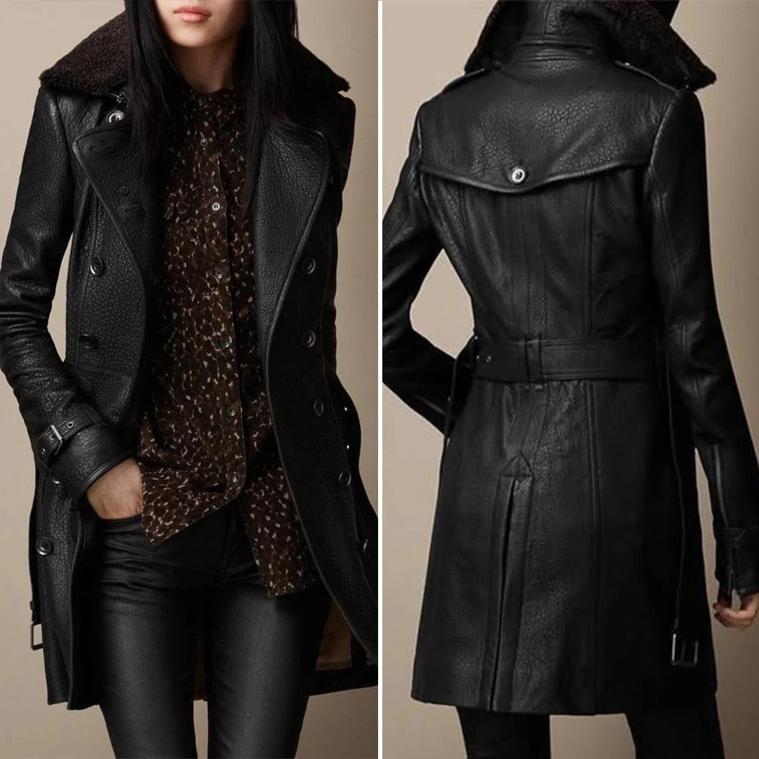Damen Veganem Leder Trenchcoat – Eleganter Mantel im modernen Streetstyle-Look für modebewusste Frauen