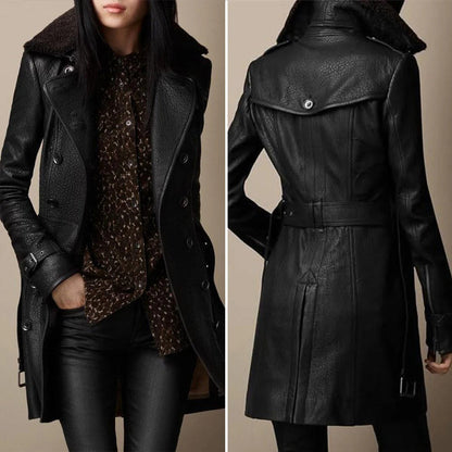 Damen Veganem Leder Trenchcoat – Eleganter Mantel im modernen Streetstyle-Look für modebewusste Frauen