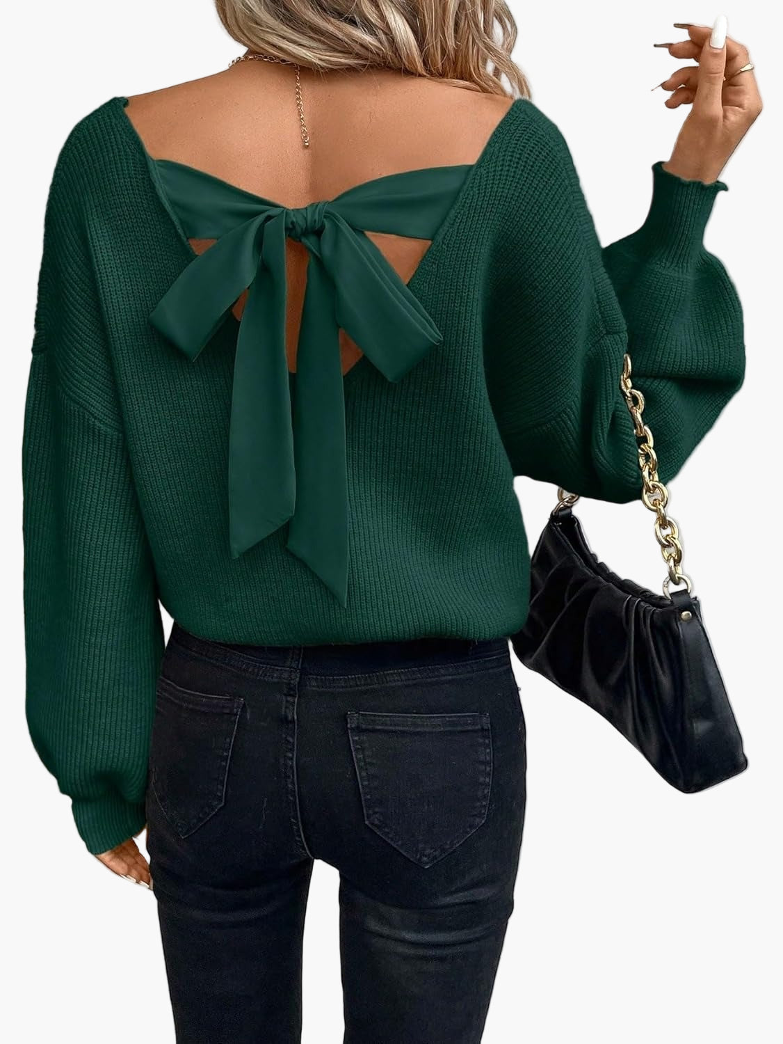 Damen Pullover mit Rückenausschnitt und Schleifen-Detail – Modischer Strickpullover für Alltag und Freizeit