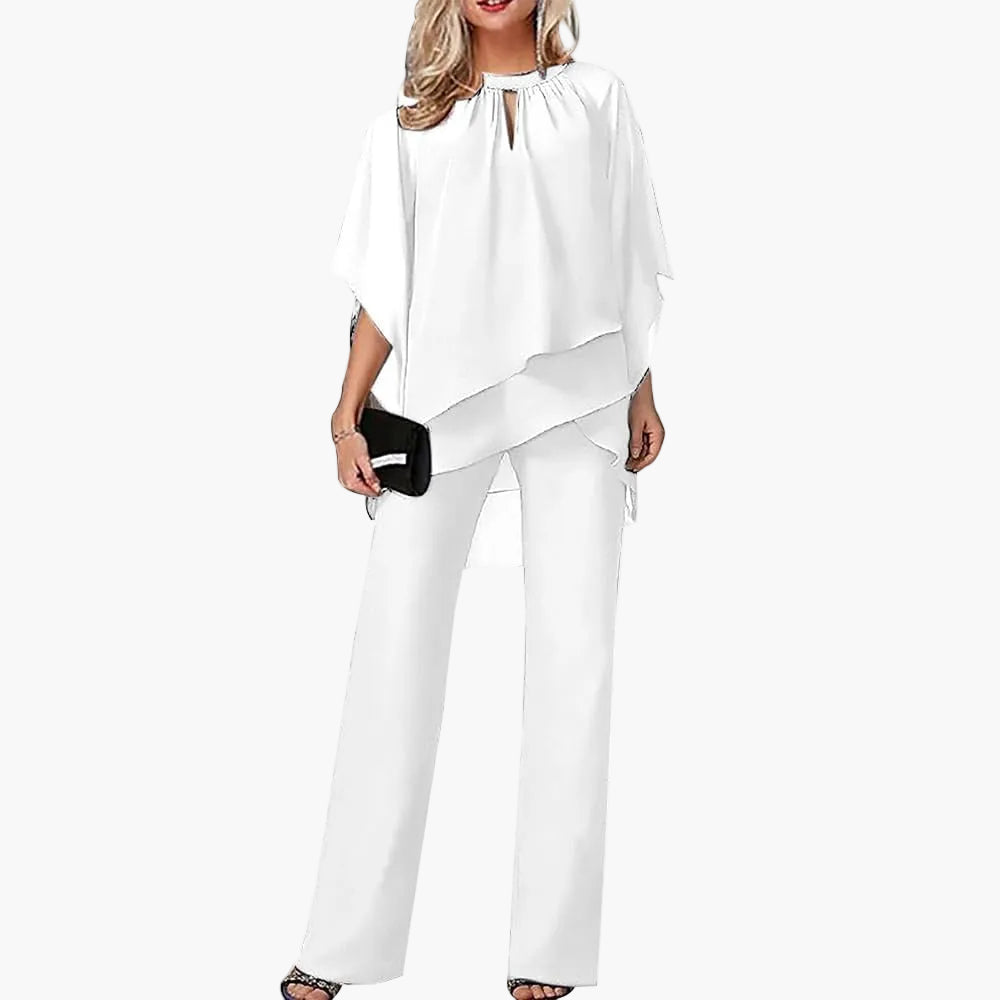Damen-Hosenanzug mit Chiffon-Überwurf und Keyhole-Ausschnitt