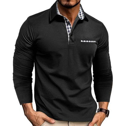 Herren Langarm Poloshirt mit Karodetails – Stilvolles Freizeit- & Business-Oberteil