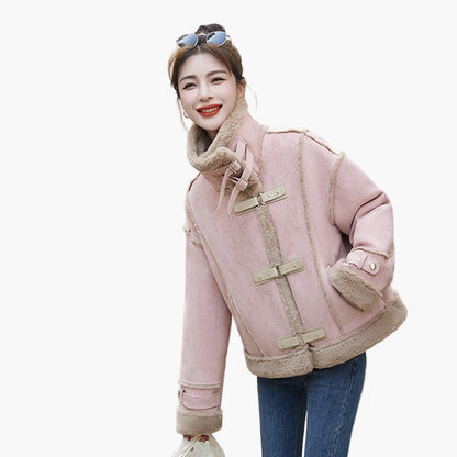 Damen Lässige Winter Fliegerjacke mit Kunstfell – Modische Kurzjacke für Freizeit und Alltag
