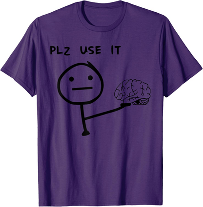Herren T-Shirt mit lustigem Meme-Print – „PLZ USE IT“ Brain Comic, Casual Streetwear