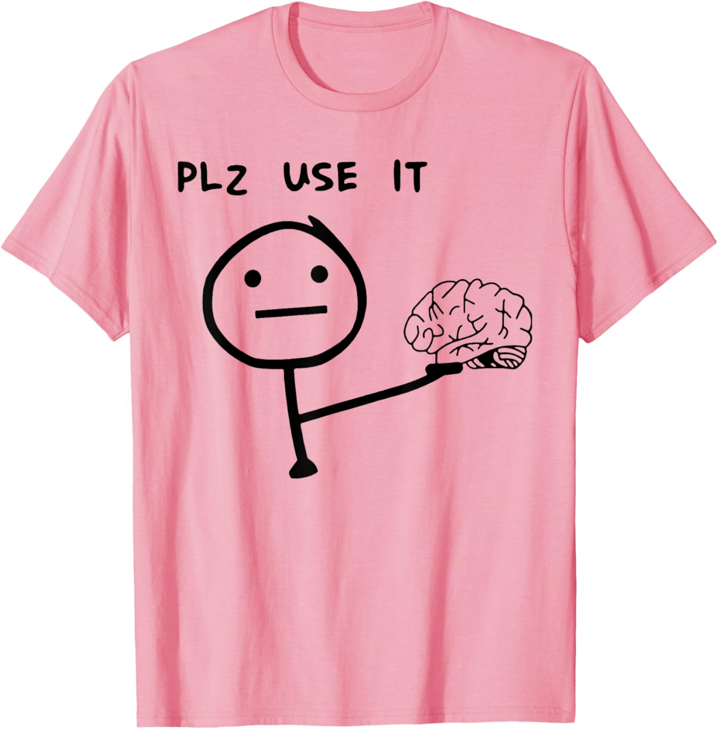 Herren T-Shirt mit lustigem Meme-Print – „PLZ USE IT“ Brain Comic, Casual Streetwear