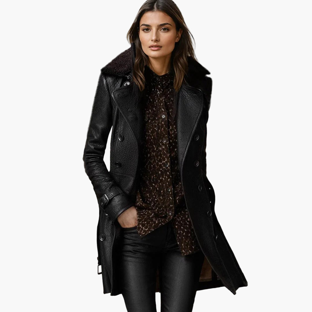 Damen Veganem Leder Trenchcoat – Eleganter Mantel im modernen Streetstyle-Look für modebewusste Frauen