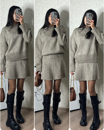 Damen Zweiteiliges Strickset – Modischer Pullover und Rock für Herbst & Winter