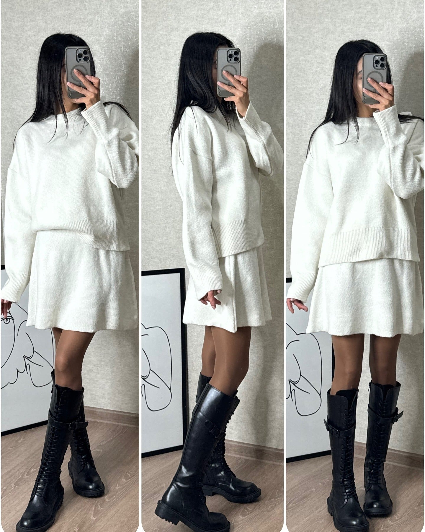 Damen Zweiteiliges Strickset – Modischer Pullover und Rock für Herbst & Winter