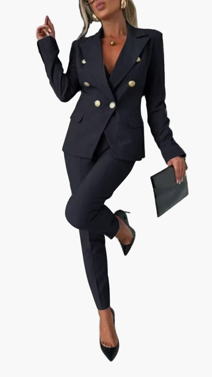 Damen Business Anzug Zweireihig mit Tailliertem Schnitt – Eleganter Hosenanzug für Büro & Abend