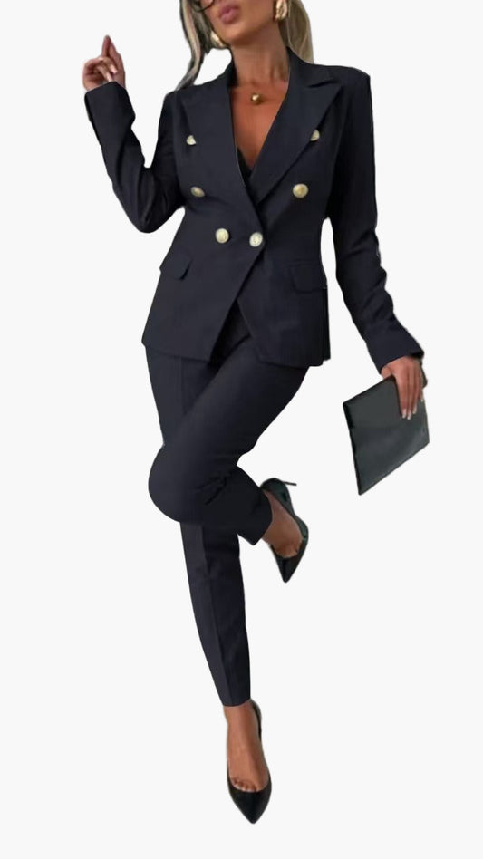Damen Business Anzug Zweireihig mit Tailliertem Schnitt – Eleganter Hosenanzug für Büro & Abend