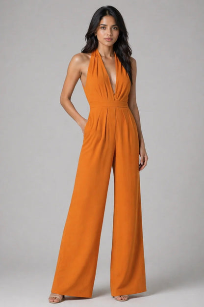 Damen-Jumpsuit mit tiefem V-Ausschnitt und weitem Bein