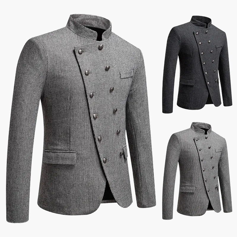 Herren Modernes Stehkragen Sakko mit Doppelreihigen Knöpfen – Elegantes Business & Party Outfit