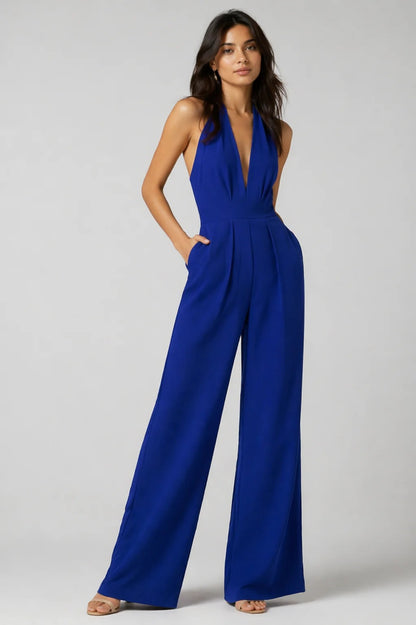 Damen-Jumpsuit mit tiefem V-Ausschnitt und weitem Bein