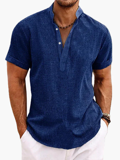Herren-Henley-Shirt mit kurzen Ärmeln aus Baumwollmischung – Lässiger Sommer- und Urlaubsstil
