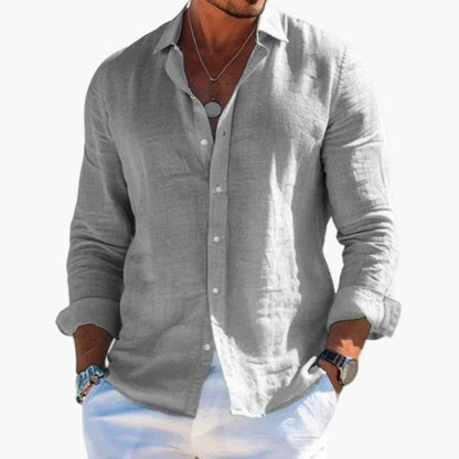 Herren Freizeithemd Baumwollmischung – Veganes Leinen– Klassisches Langarmhemd mit Reverskragen, Perfekt für Sommer & Alltag
