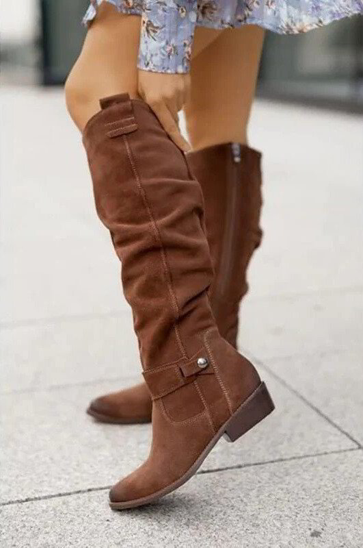 Damen Overknee-Stiefel mit niedrigem Absatz – langschaftiger City-Boot mit Reißverschluss