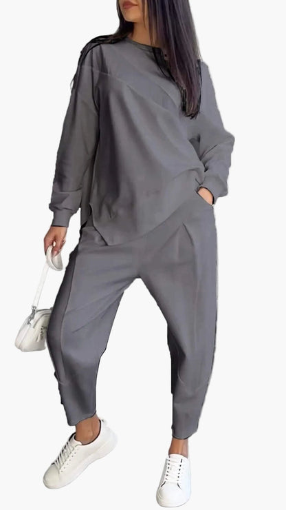 Damen Loungewear Set – Lockeres Freizeit-Outfit mit Sweatshirt und Jogger, ideal für Alltag und Reisen